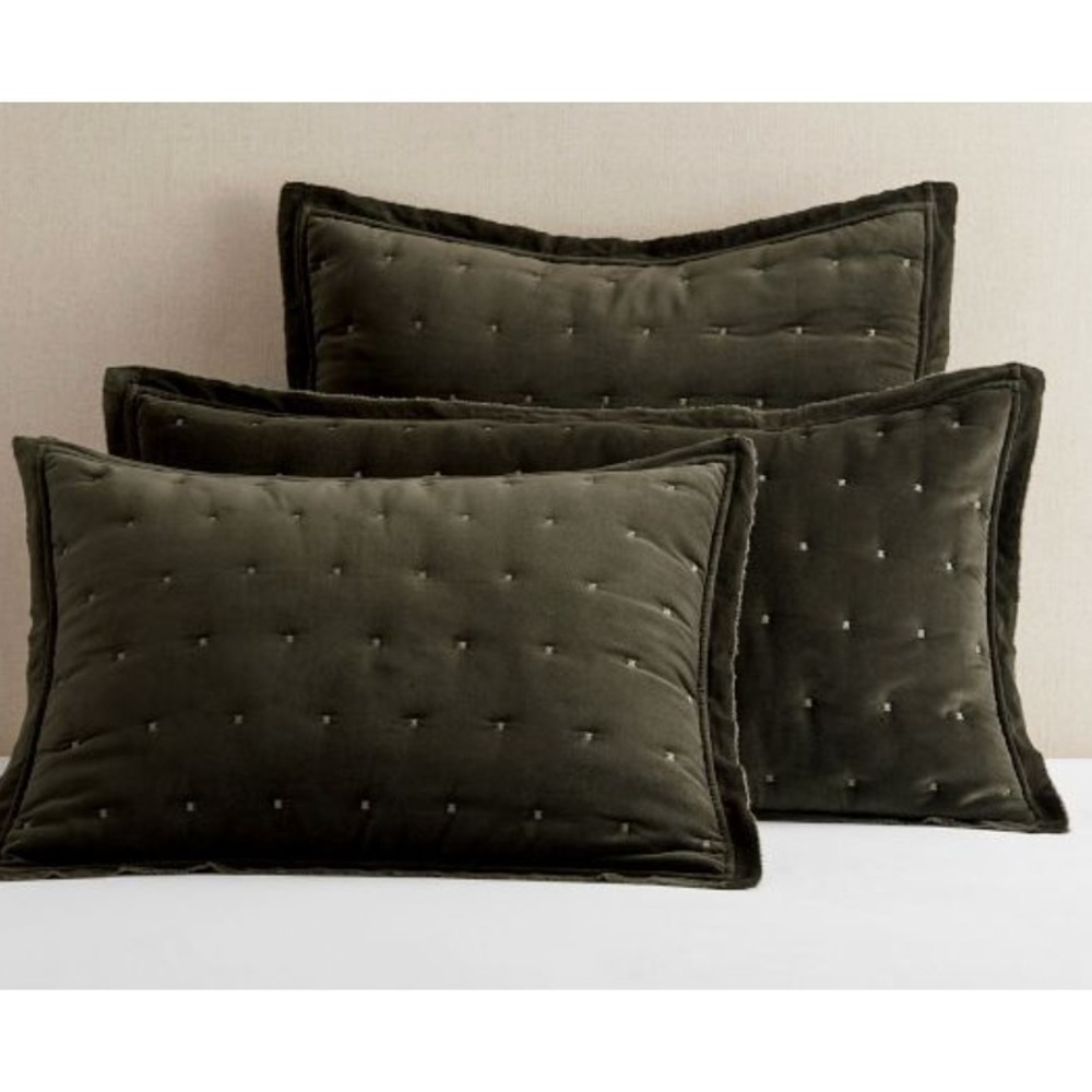 Pottery‎ Barn 20 x 26 Velvet Handcrafted ONE  Box Stitch Sham in Mocha